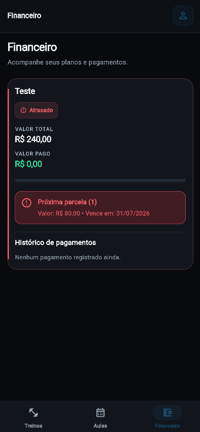 Tela de débitos do aluno