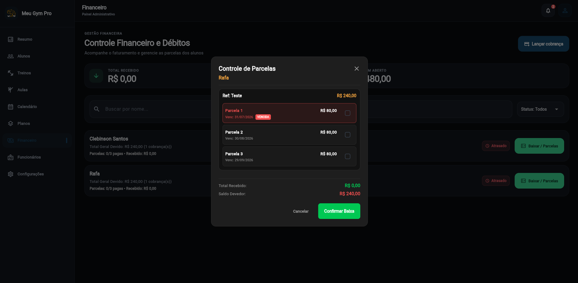 Controle de Parcelas e Financeiro